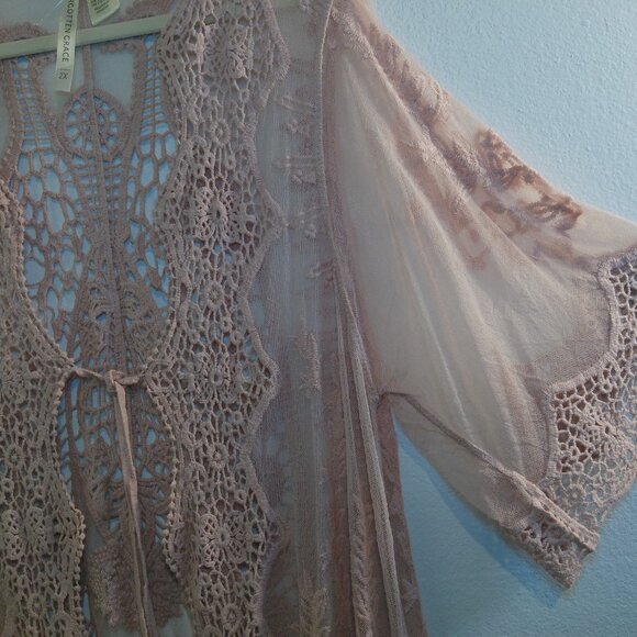 Forgotten Grace Womens Kimono Mauve Rose Sheer Lace Size 2X - Picture 3 of 9